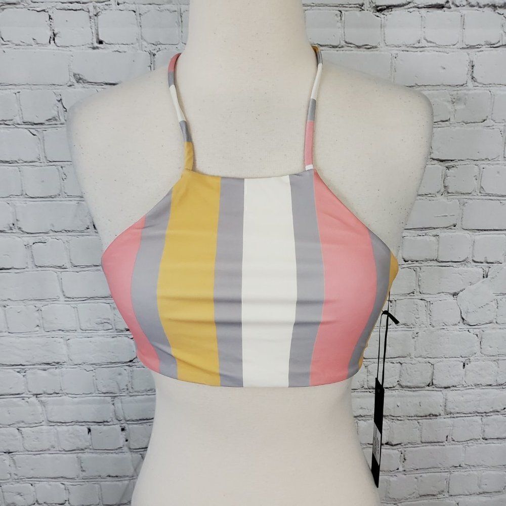 House of Harlow 1960 Saros Bikini Tank Top XS NWT White Pink Yellow Stripe - Picture 3 of 8